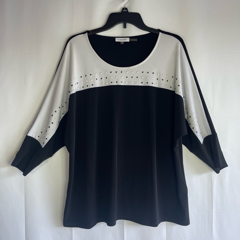 Calvin Klein Black and White Studded Blouse - Picture 2 of 6